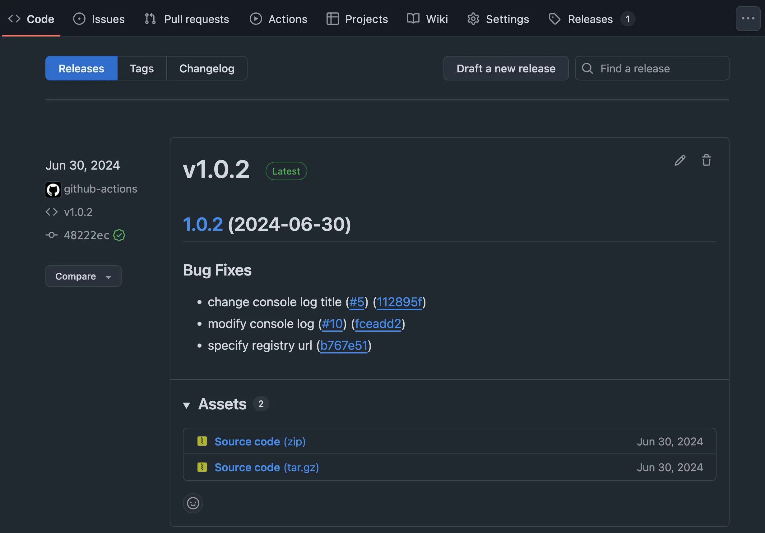 GitHub Releases tab showing the newly created release by release-please