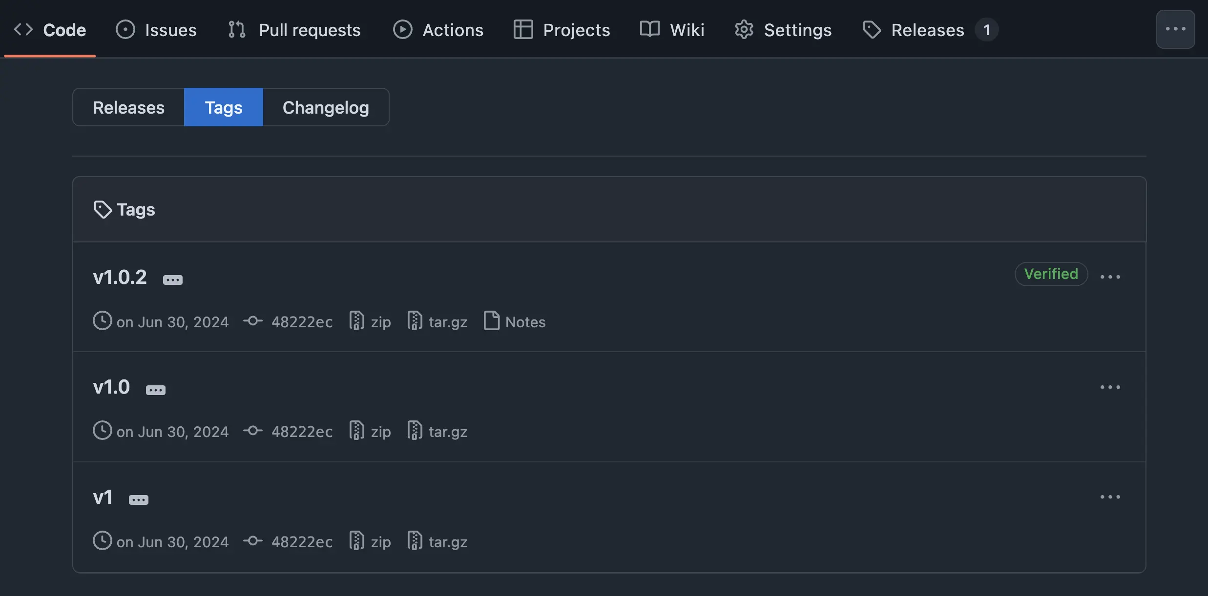 Tags created by release-please for major, minor, and patch versions on GitHub